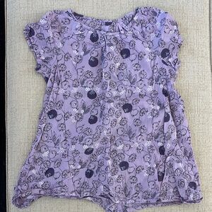 Light Purple Floral Blouse with Short Sleeves
